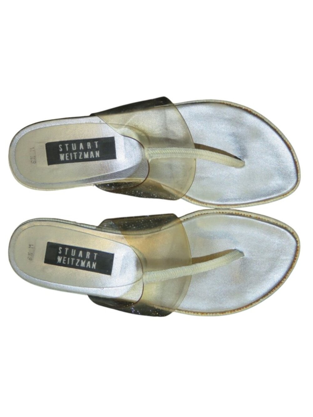 Stuart Weitzman Ceetee White & Clear Italian Leather Sandals size 6.5